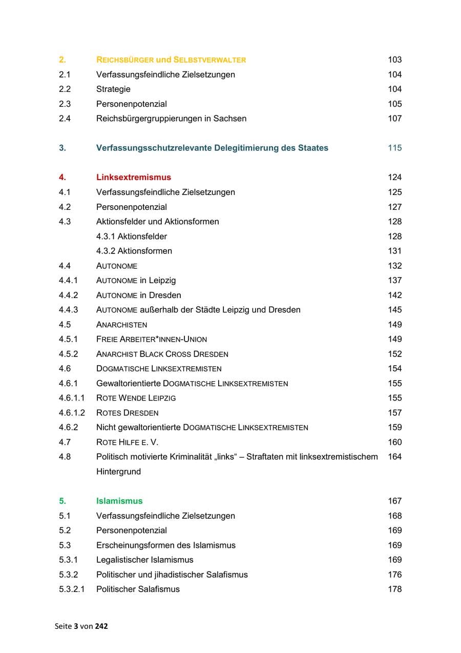 Seite 3 des Verfassungsschutzbericht 2023 Sachsen