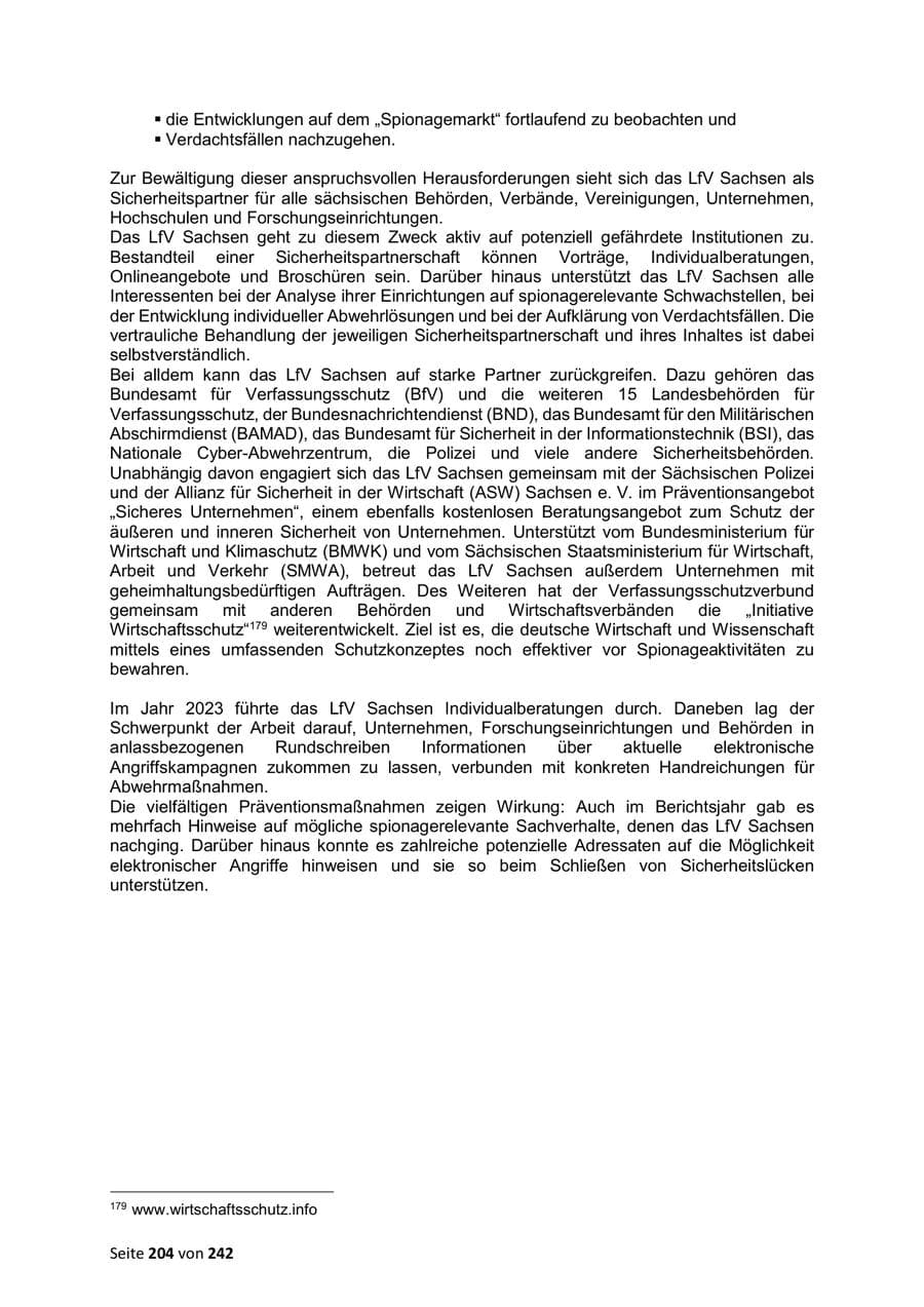 Seite 204 des Verfassungsschutzbericht 2023 Sachsen