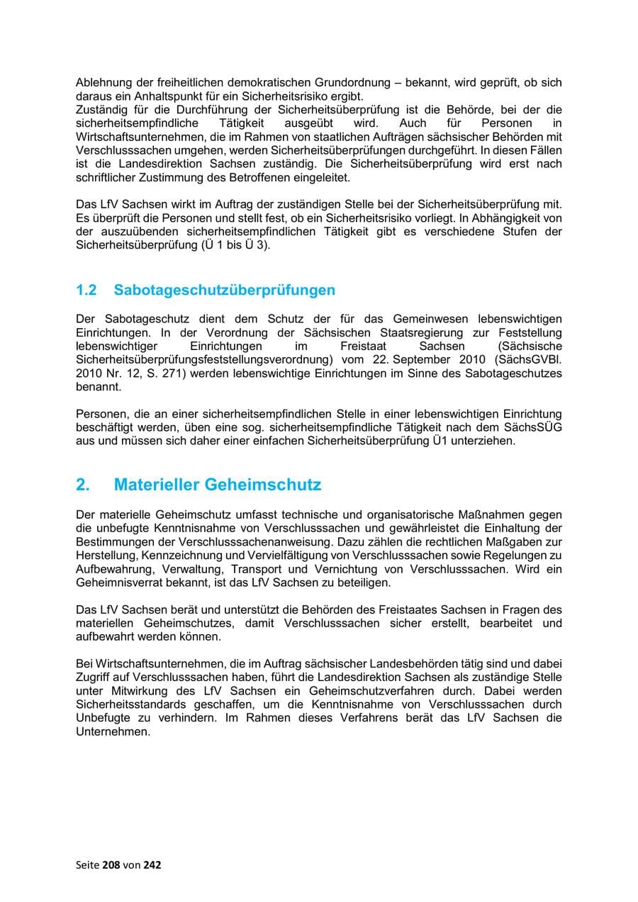 Seite 208 des Verfassungsschutzbericht 2023 Sachsen