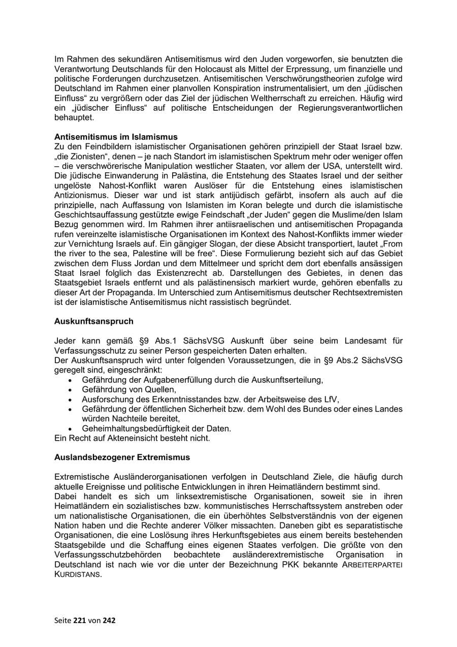 Seite 221 des Verfassungsschutzbericht 2023 Sachsen
