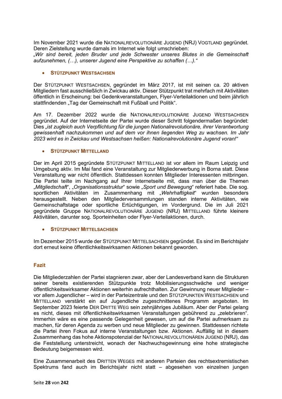 Seite 28 des Verfassungsschutzbericht 2023 Sachsen