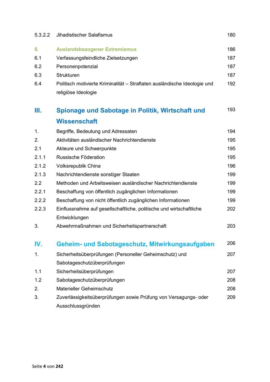 Seite 4 des Verfassungsschutzbericht 2023 Sachsen