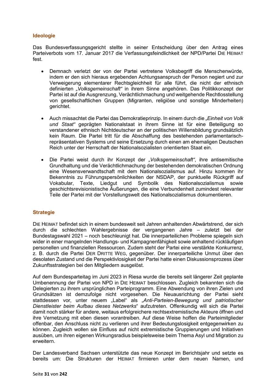 Seite 31 des Verfassungsschutzbericht 2023 Sachsen