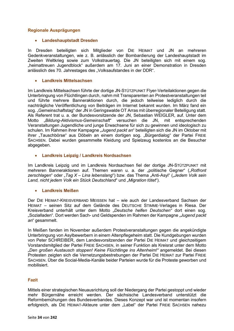 Seite 34 des Verfassungsschutzbericht 2023 Sachsen
