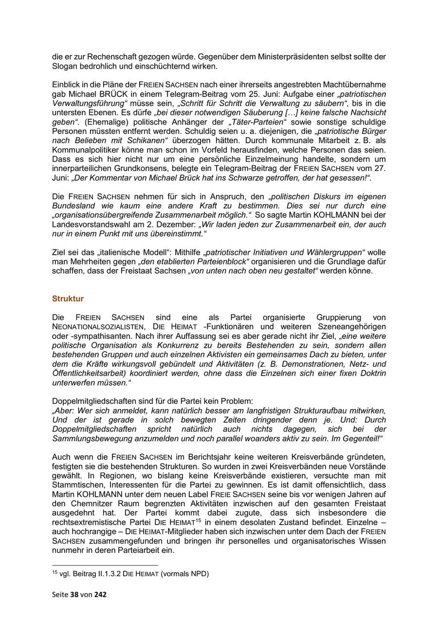 Seite 38 des Verfassungsschutzbericht 2023 Sachsen