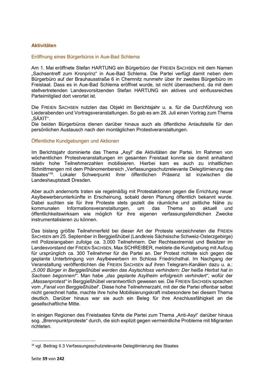 Seite 39 des Verfassungsschutzbericht 2023 Sachsen