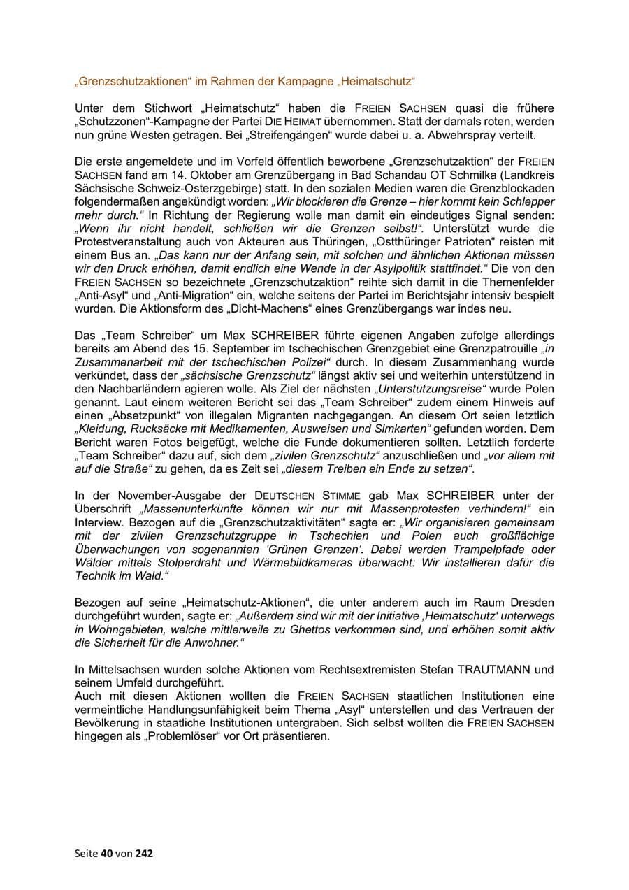 Seite 40 des Verfassungsschutzbericht 2023 Sachsen