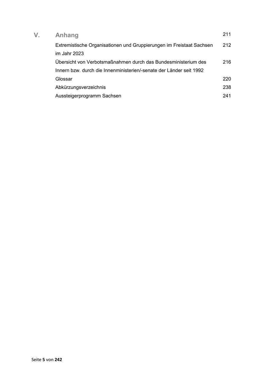Seite 5 des Verfassungsschutzbericht 2023 Sachsen
