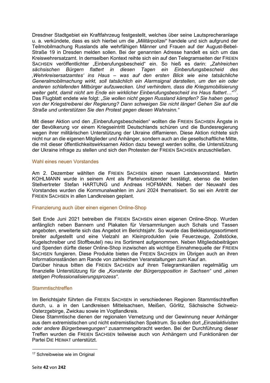Seite 42 des Verfassungsschutzbericht 2023 Sachsen