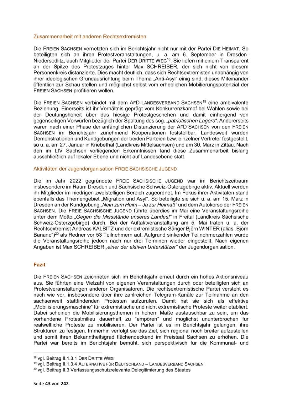 Seite 43 des Verfassungsschutzbericht 2023 Sachsen