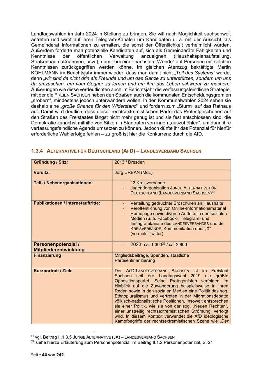 Seite 44 des Verfassungsschutzbericht 2023 Sachsen