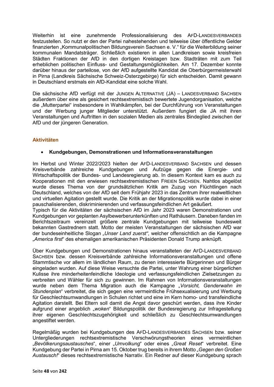 Seite 48 des Verfassungsschutzbericht 2023 Sachsen