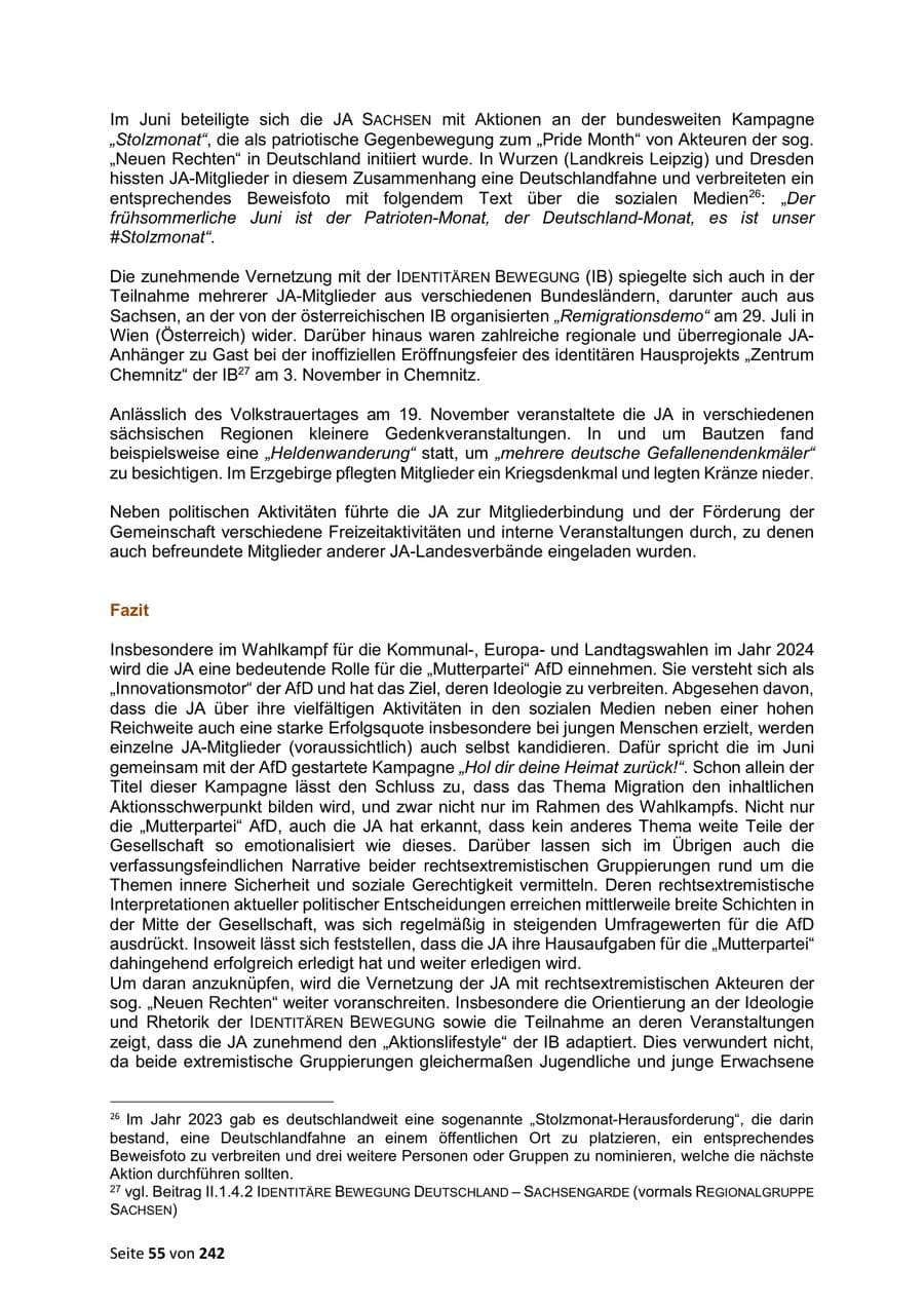 Seite 55 des Verfassungsschutzbericht 2023 Sachsen