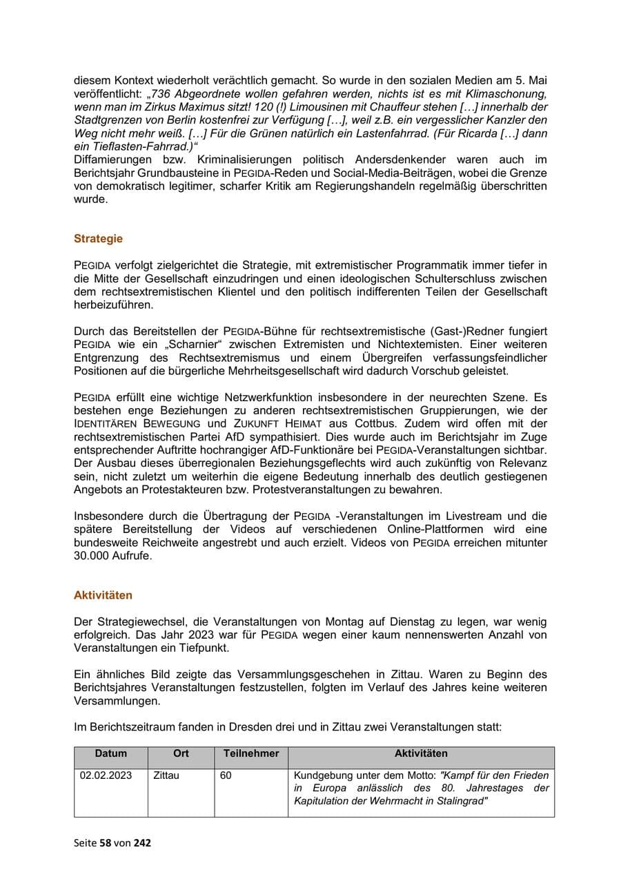 Seite 58 des Verfassungsschutzbericht 2023 Sachsen