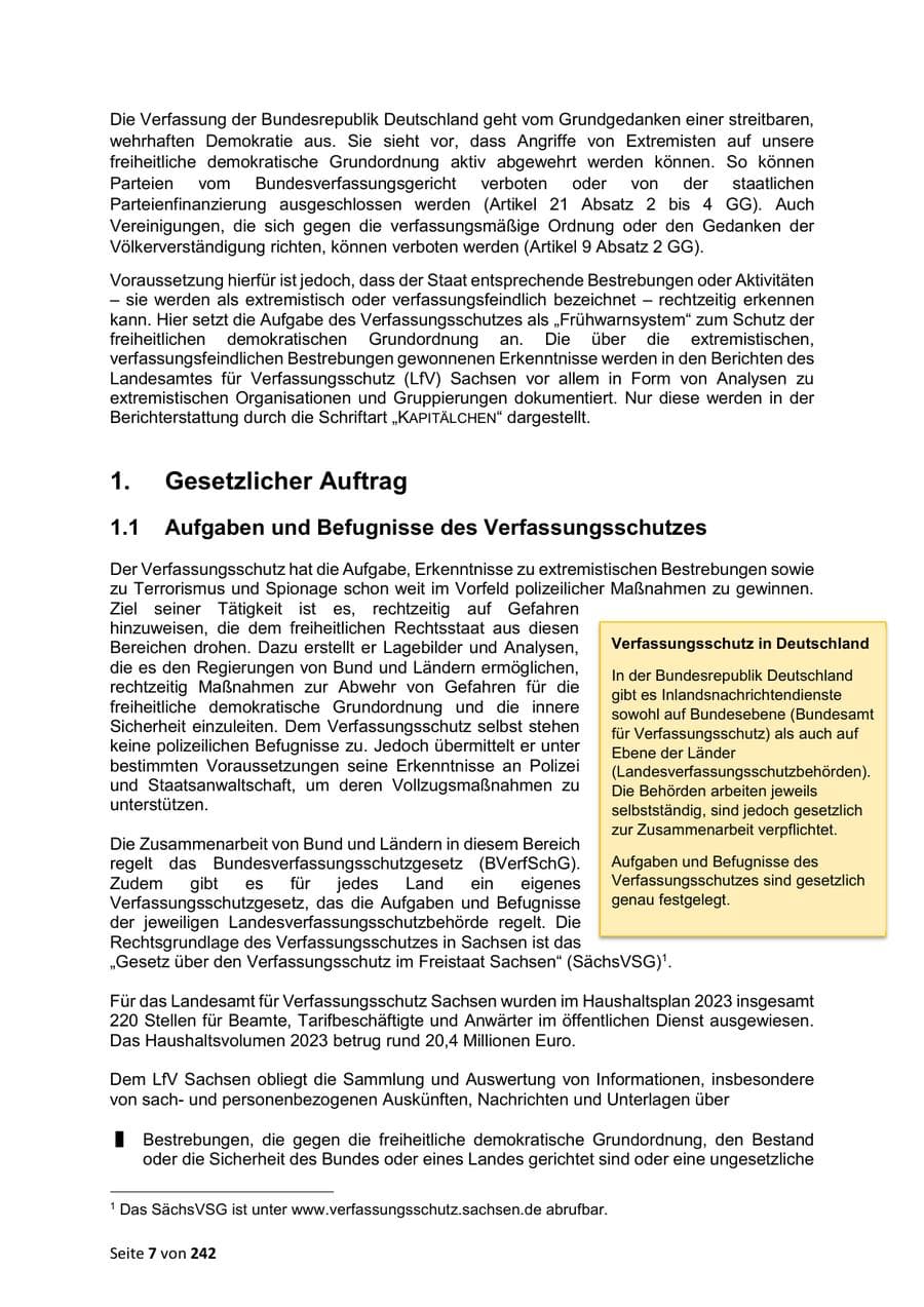 Seite 7 des Verfassungsschutzbericht 2023 Sachsen