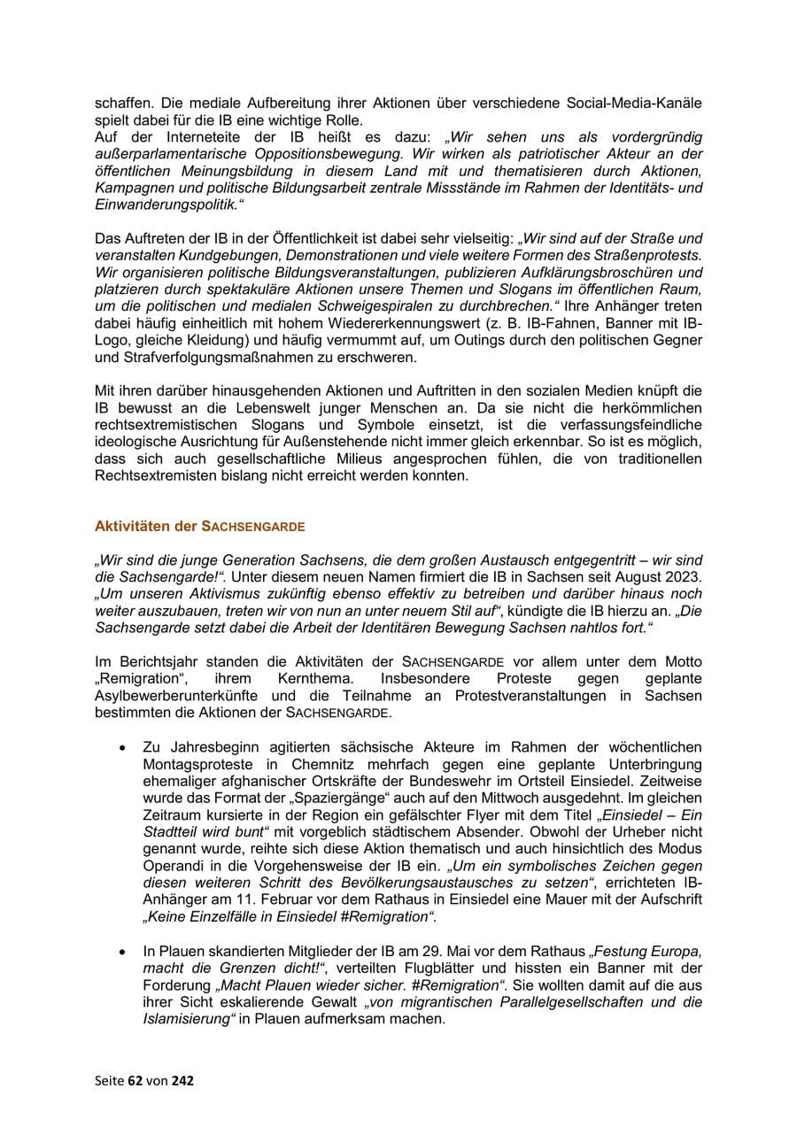 Seite 62 des Verfassungsschutzbericht 2023 Sachsen