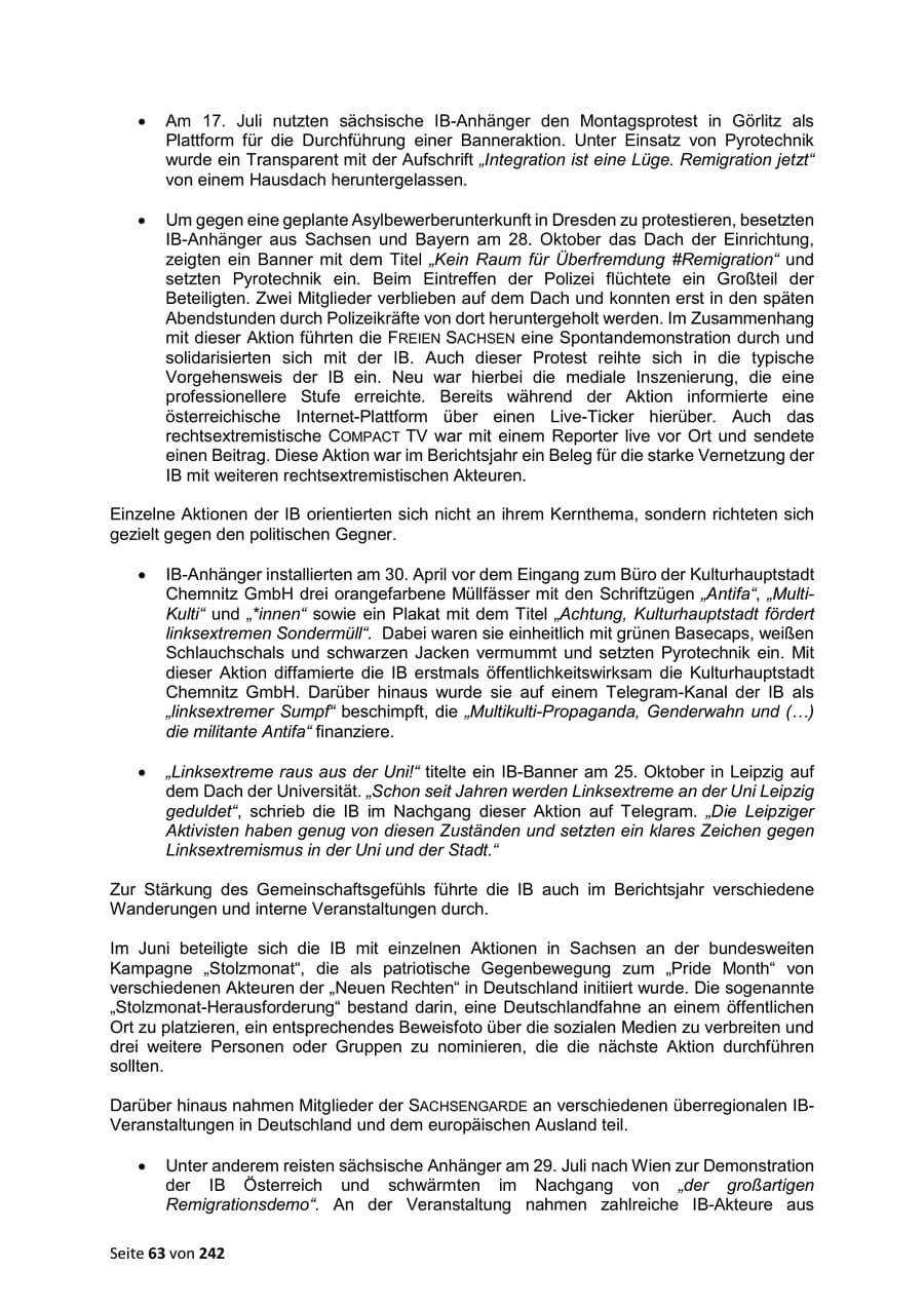 Seite 63 des Verfassungsschutzbericht 2023 Sachsen