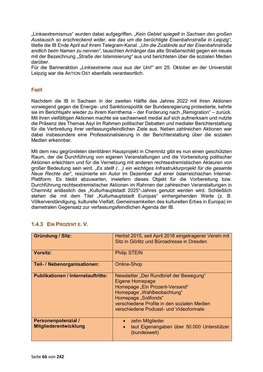 Seite 66 des Verfassungsschutzbericht 2023 Sachsen