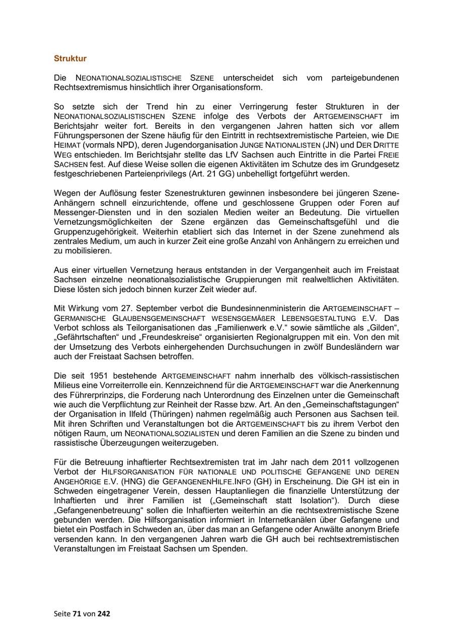 Seite 71 des Verfassungsschutzbericht 2023 Sachsen