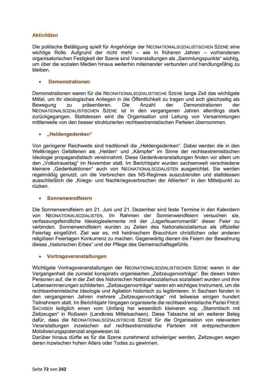 Seite 72 des Verfassungsschutzbericht 2023 Sachsen