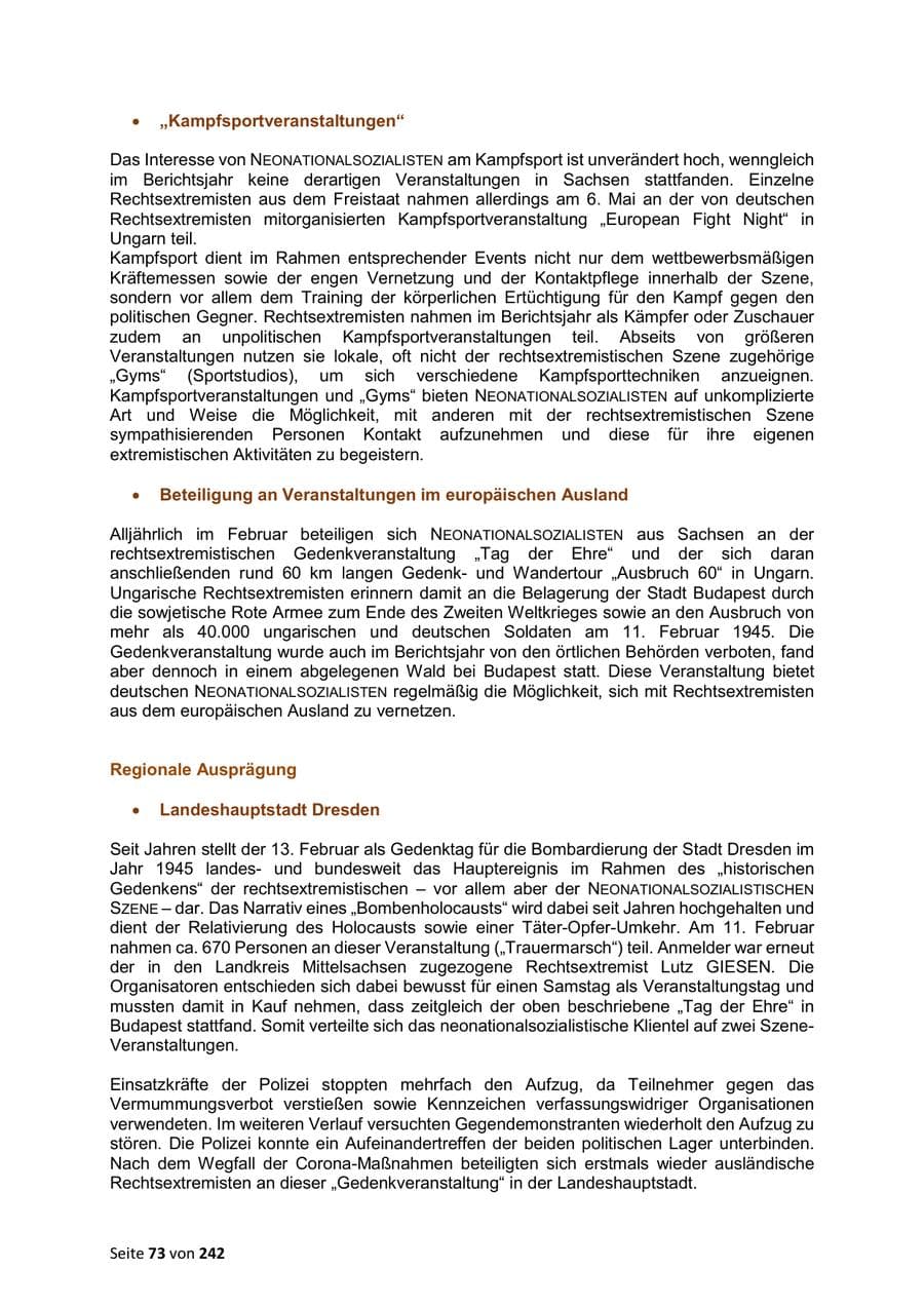 Seite 73 des Verfassungsschutzbericht 2023 Sachsen