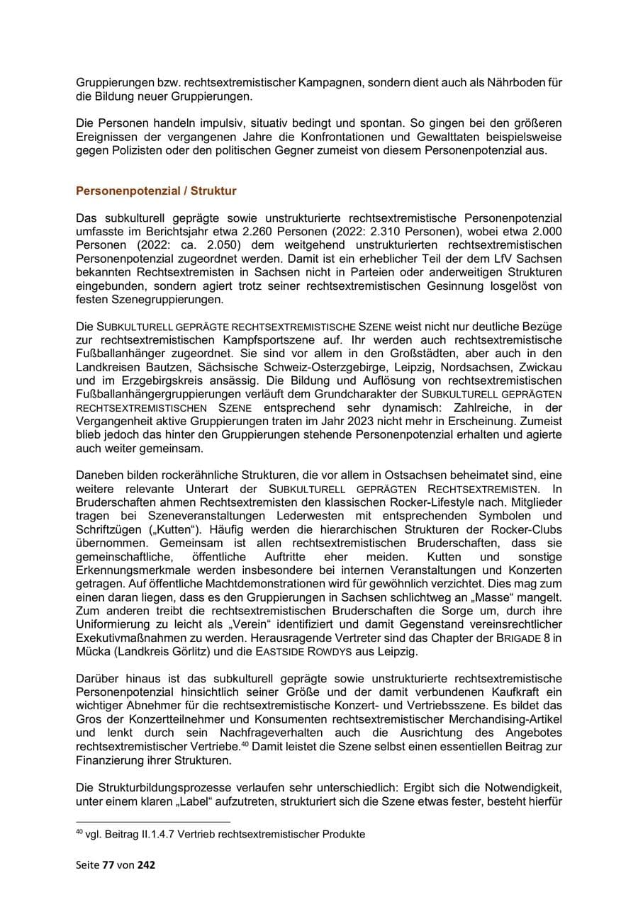 Seite 77 des Verfassungsschutzbericht 2023 Sachsen