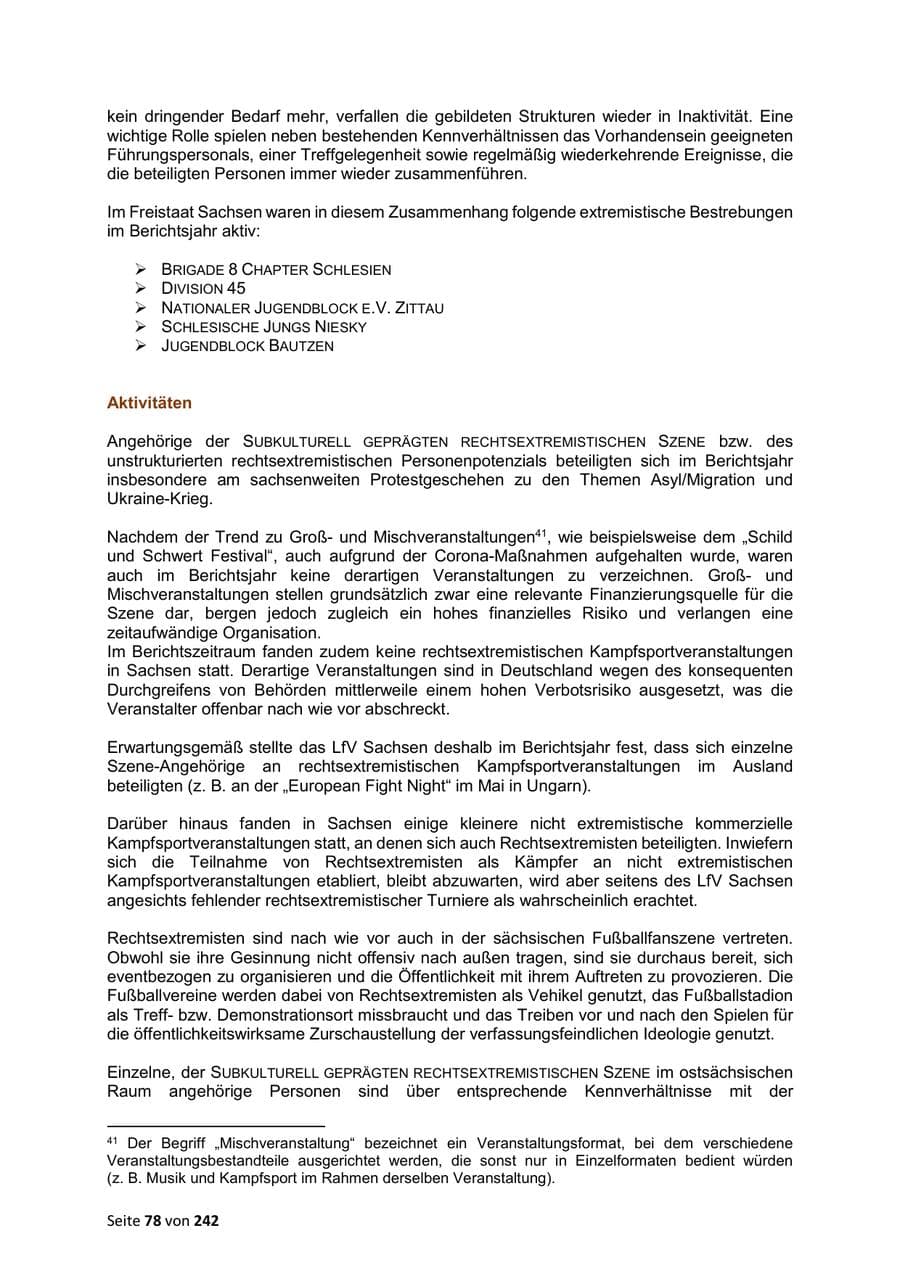 Seite 78 des Verfassungsschutzbericht 2023 Sachsen