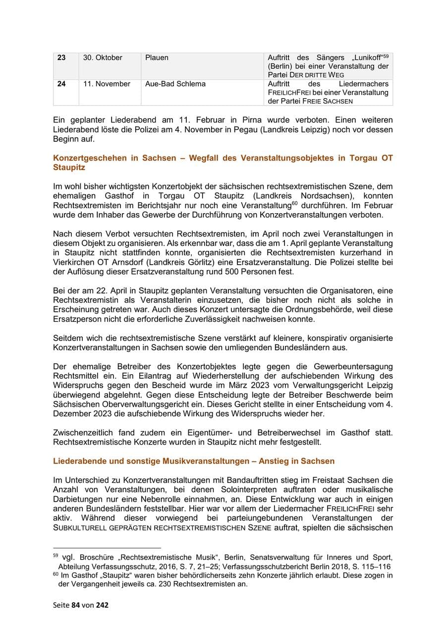 Seite 84 des Verfassungsschutzbericht 2023 Sachsen