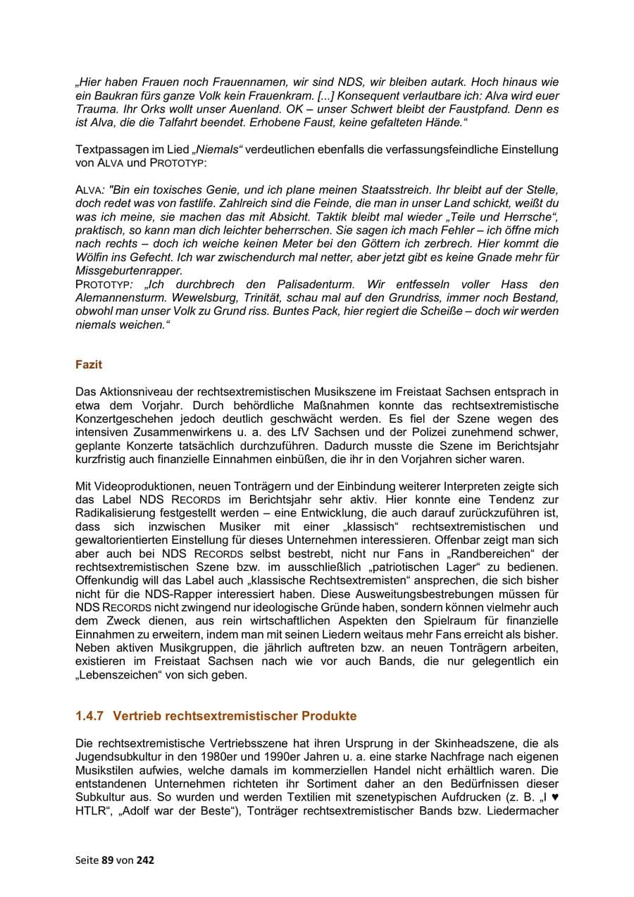 Seite 89 des Verfassungsschutzbericht 2023 Sachsen