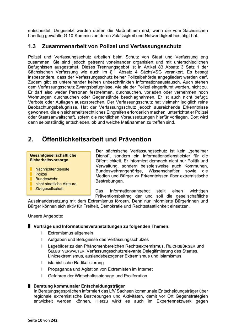 Seite 10 des Verfassungsschutzbericht 2023 Sachsen