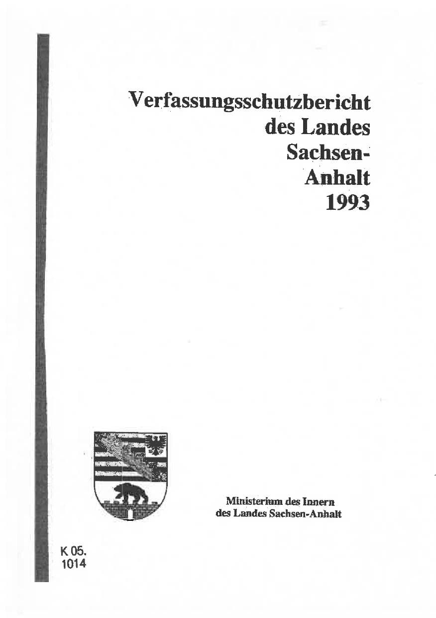 Seite 1 des Verfassungsschutzbericht 1993 Sachsen-Anhalt