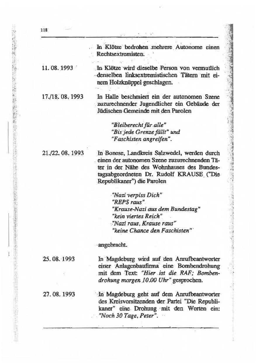 Seite 132 des Verfassungsschutzbericht 1993 Sachsen-Anhalt