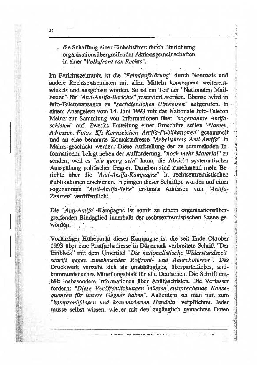 Seite 38 des Verfassungsschutzbericht 1993 Sachsen-Anhalt