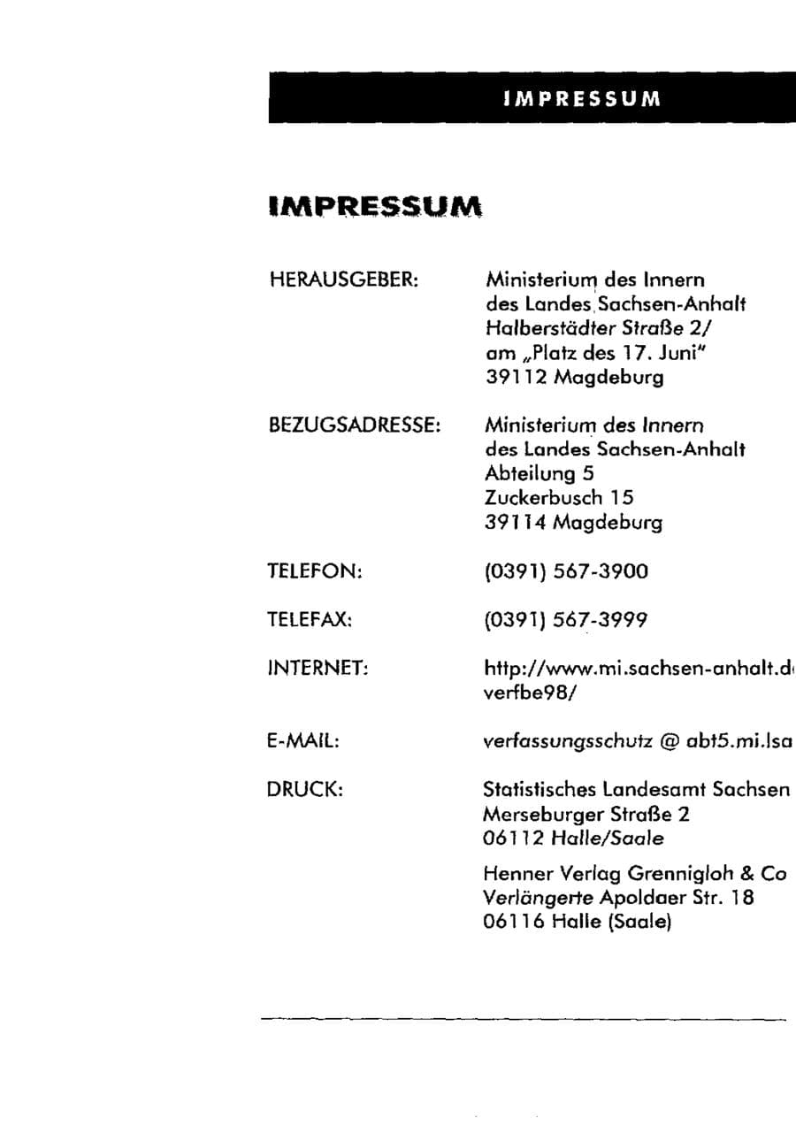 Seite 5 des Verfassungsschutzbericht 1998 Sachsen-Anhalt
