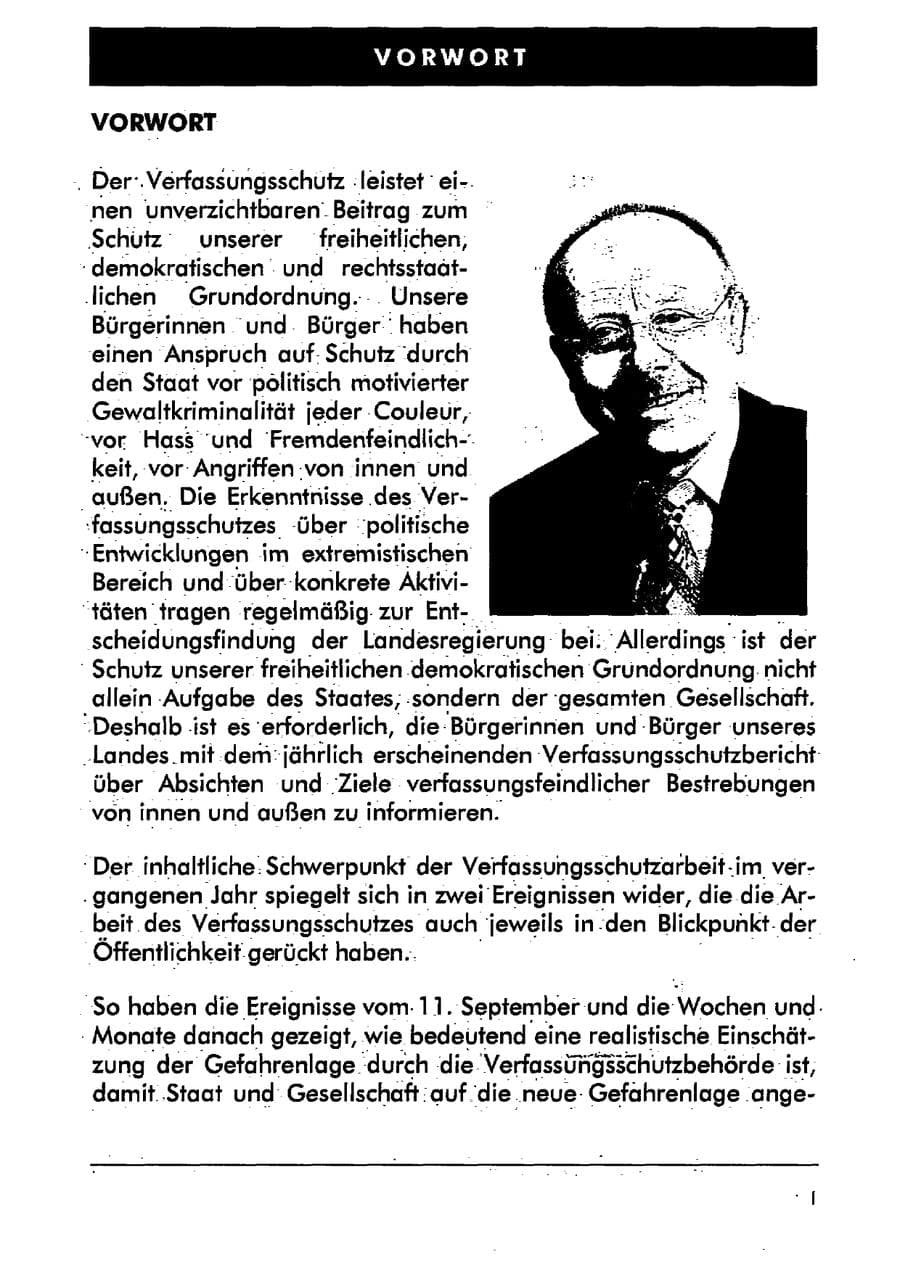 Seite 6 des Verfassungsschutzbericht 2001 Sachsen-Anhalt