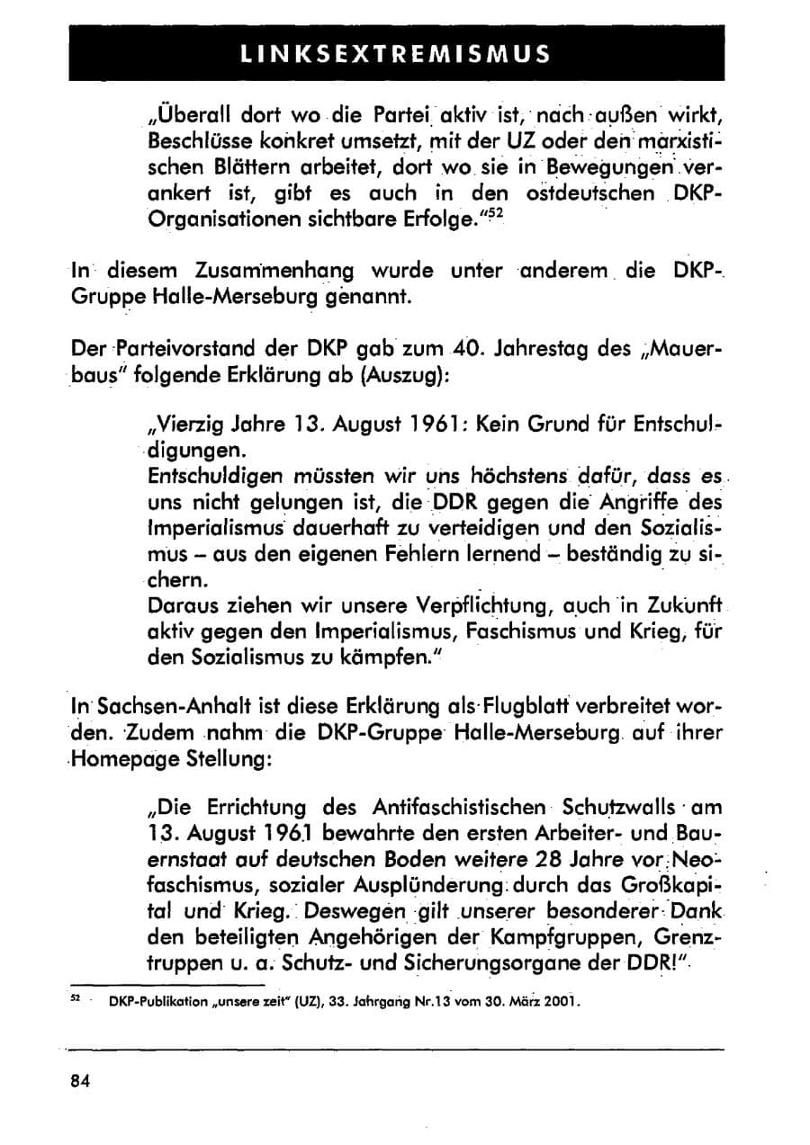 Seite 95 des Verfassungsschutzbericht 2001 Sachsen-Anhalt