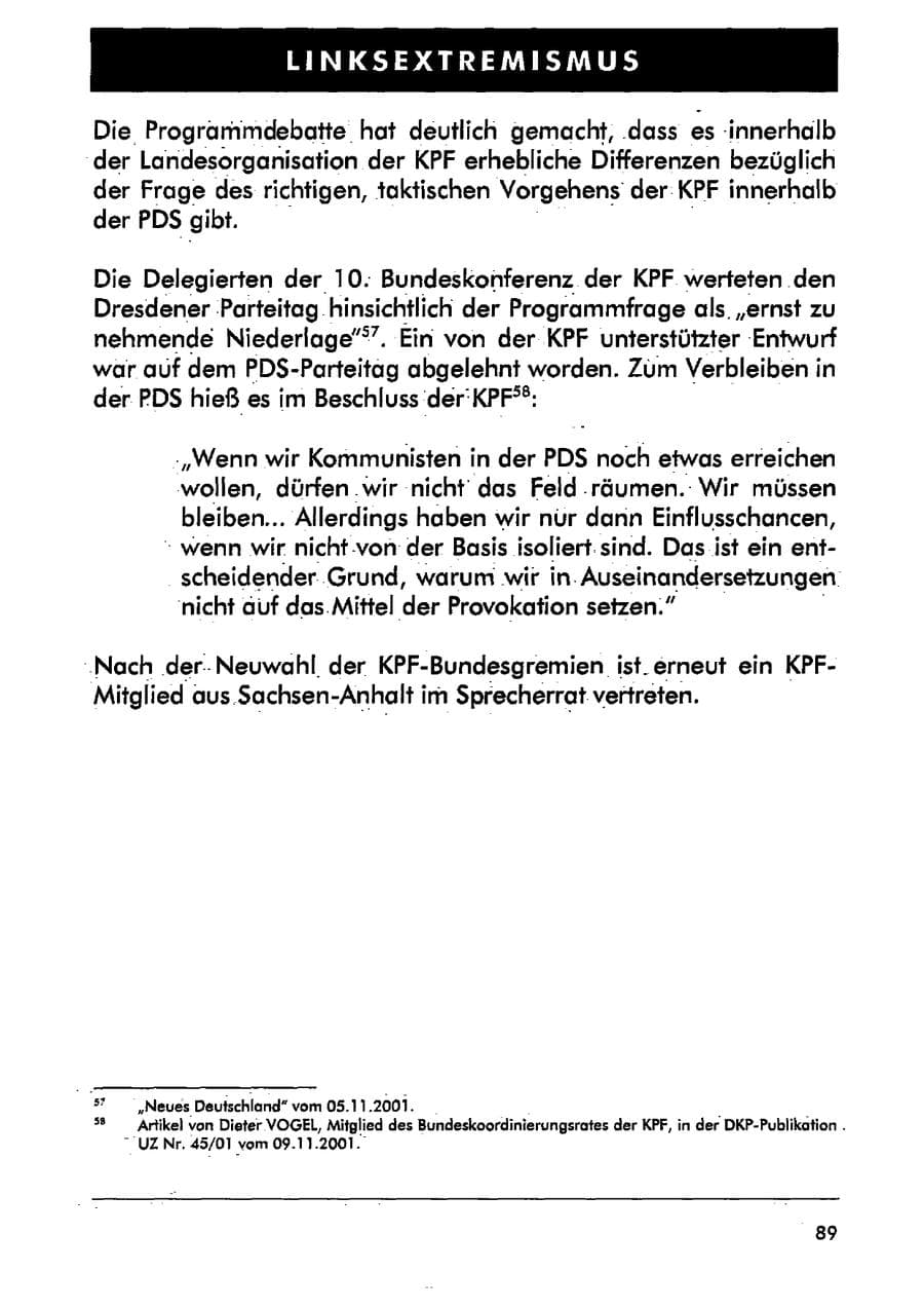 Seite 100 des Verfassungsschutzbericht 2001 Sachsen-Anhalt