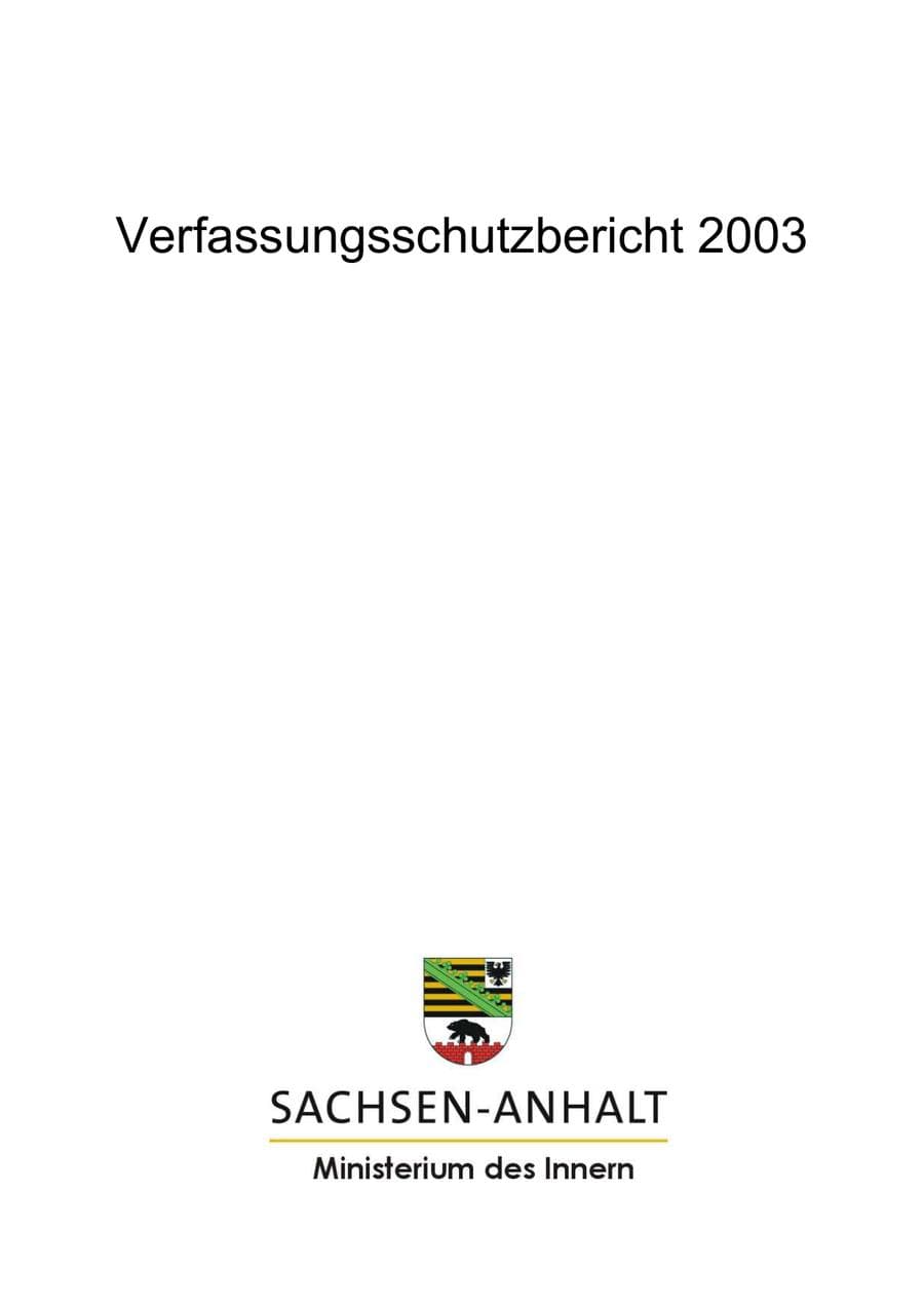 Seite 1 des Verfassungsschutzbericht 2003 Sachsen-Anhalt