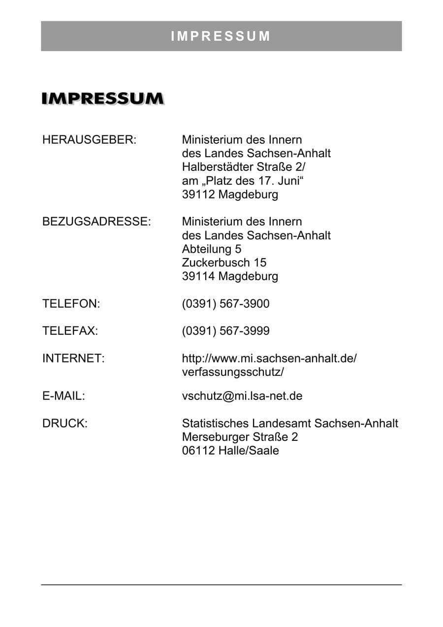 Seite 2 des Verfassungsschutzbericht 2003 Sachsen-Anhalt