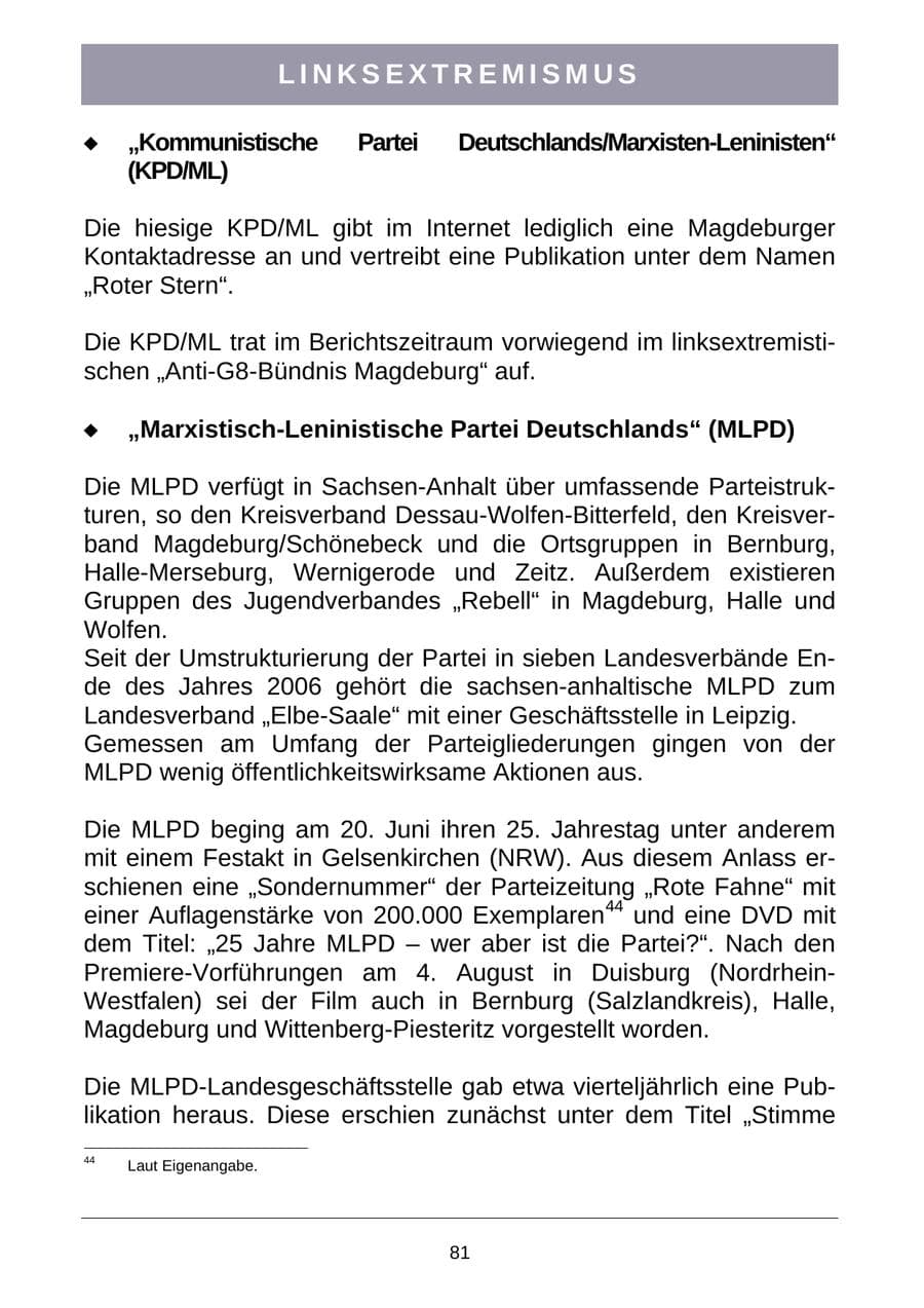 Seite 84 des Verfassungsschutzbericht 2007 Sachsen-Anhalt
