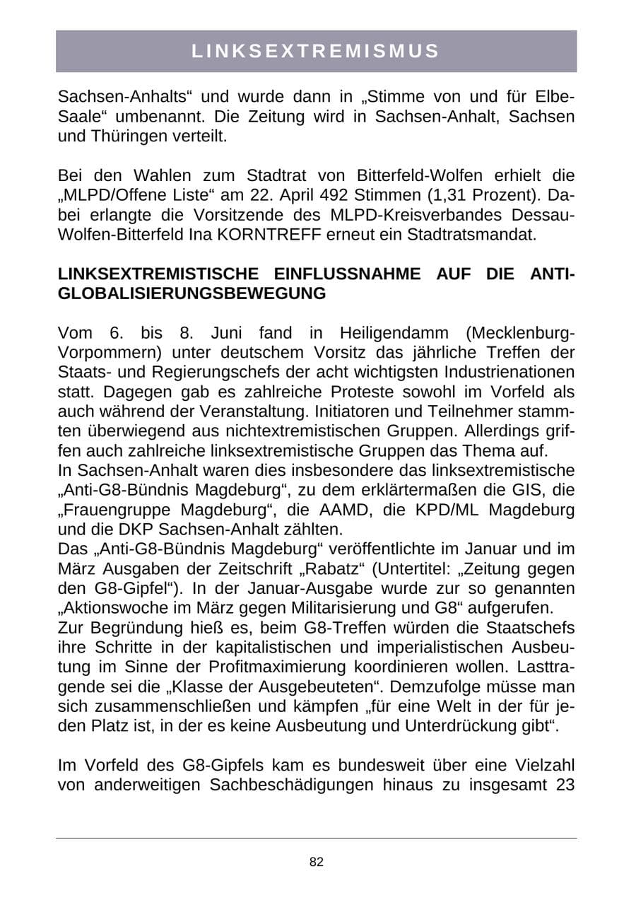 Seite 85 des Verfassungsschutzbericht 2007 Sachsen-Anhalt