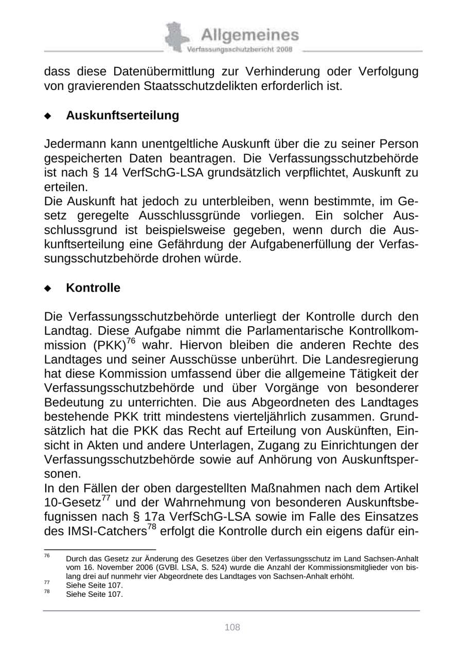 Seite 116 des Verfassungsschutzbericht 2008 Sachsen-Anhalt