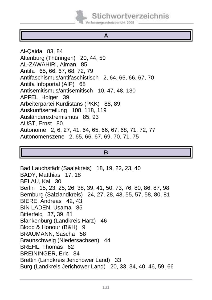 Seite 139 des Verfassungsschutzbericht 2008 Sachsen-Anhalt