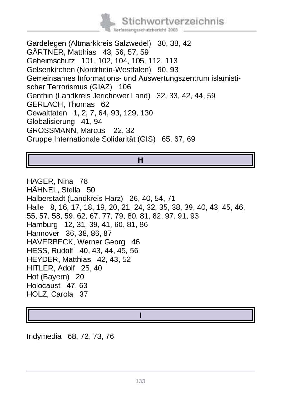 Seite 141 des Verfassungsschutzbericht 2008 Sachsen-Anhalt