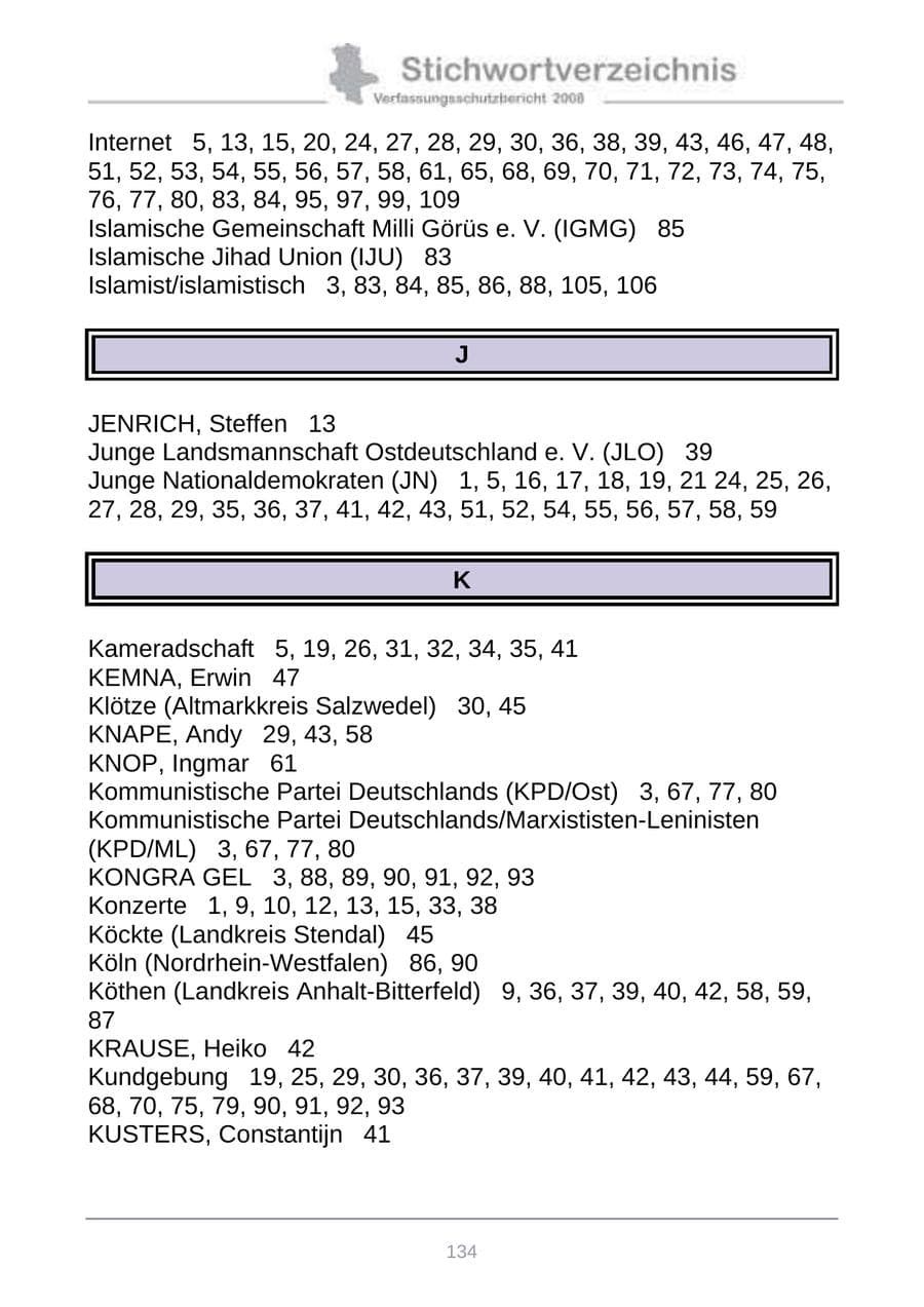 Seite 142 des Verfassungsschutzbericht 2008 Sachsen-Anhalt