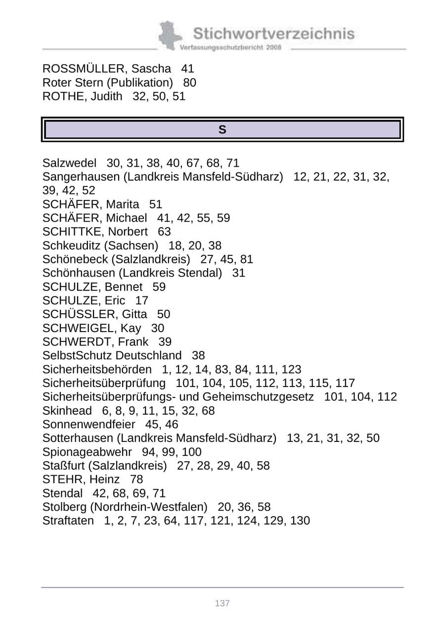 Seite 145 des Verfassungsschutzbericht 2008 Sachsen-Anhalt
