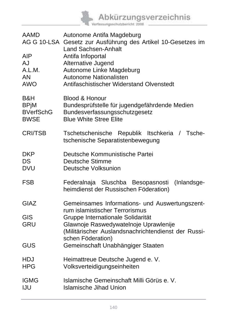 Seite 148 des Verfassungsschutzbericht 2008 Sachsen-Anhalt