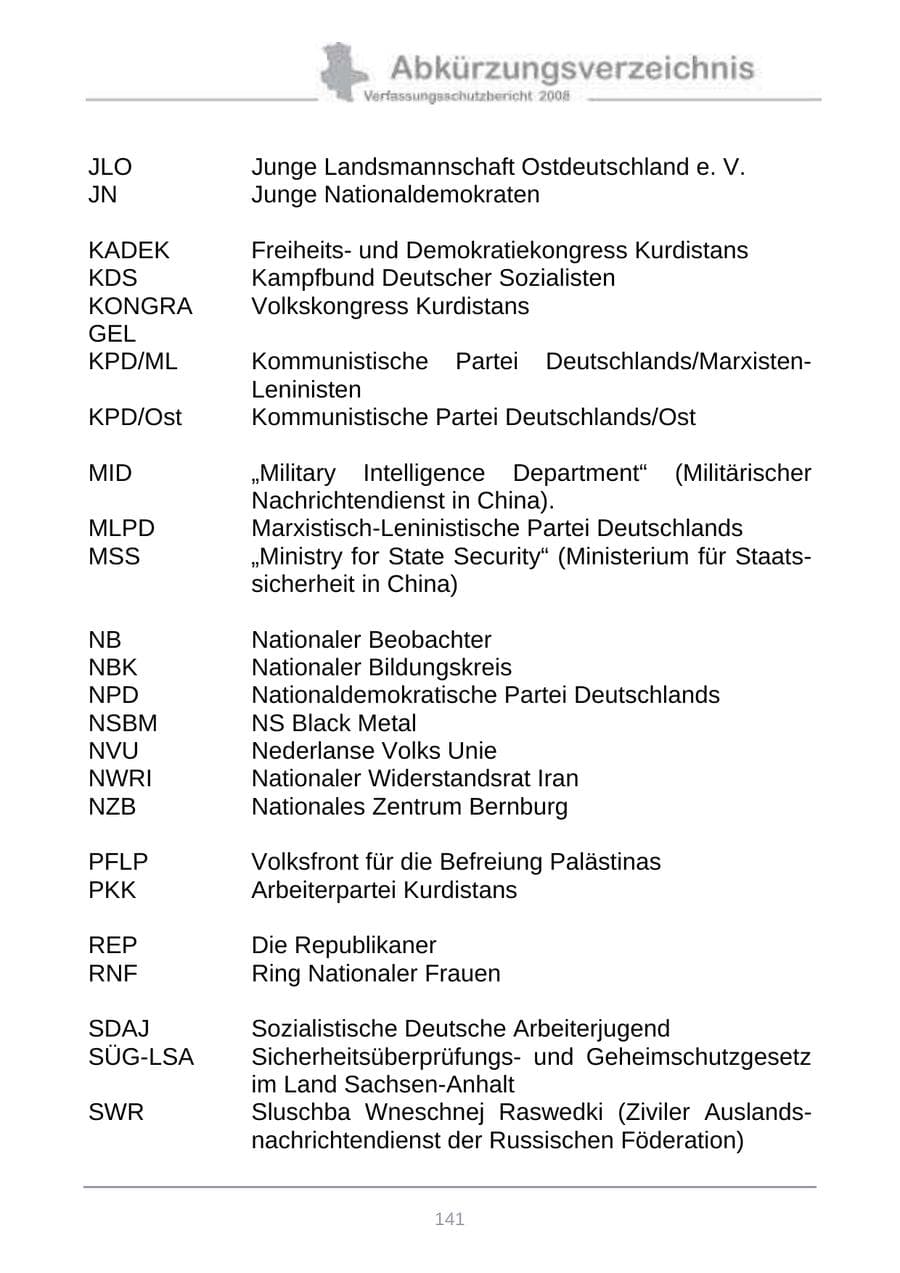 Seite 149 des Verfassungsschutzbericht 2008 Sachsen-Anhalt