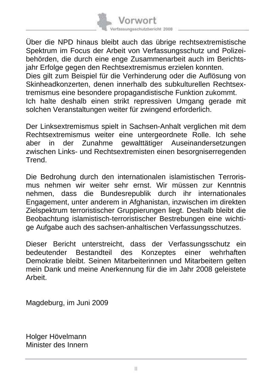 Seite 4 des Verfassungsschutzbericht 2008 Sachsen-Anhalt