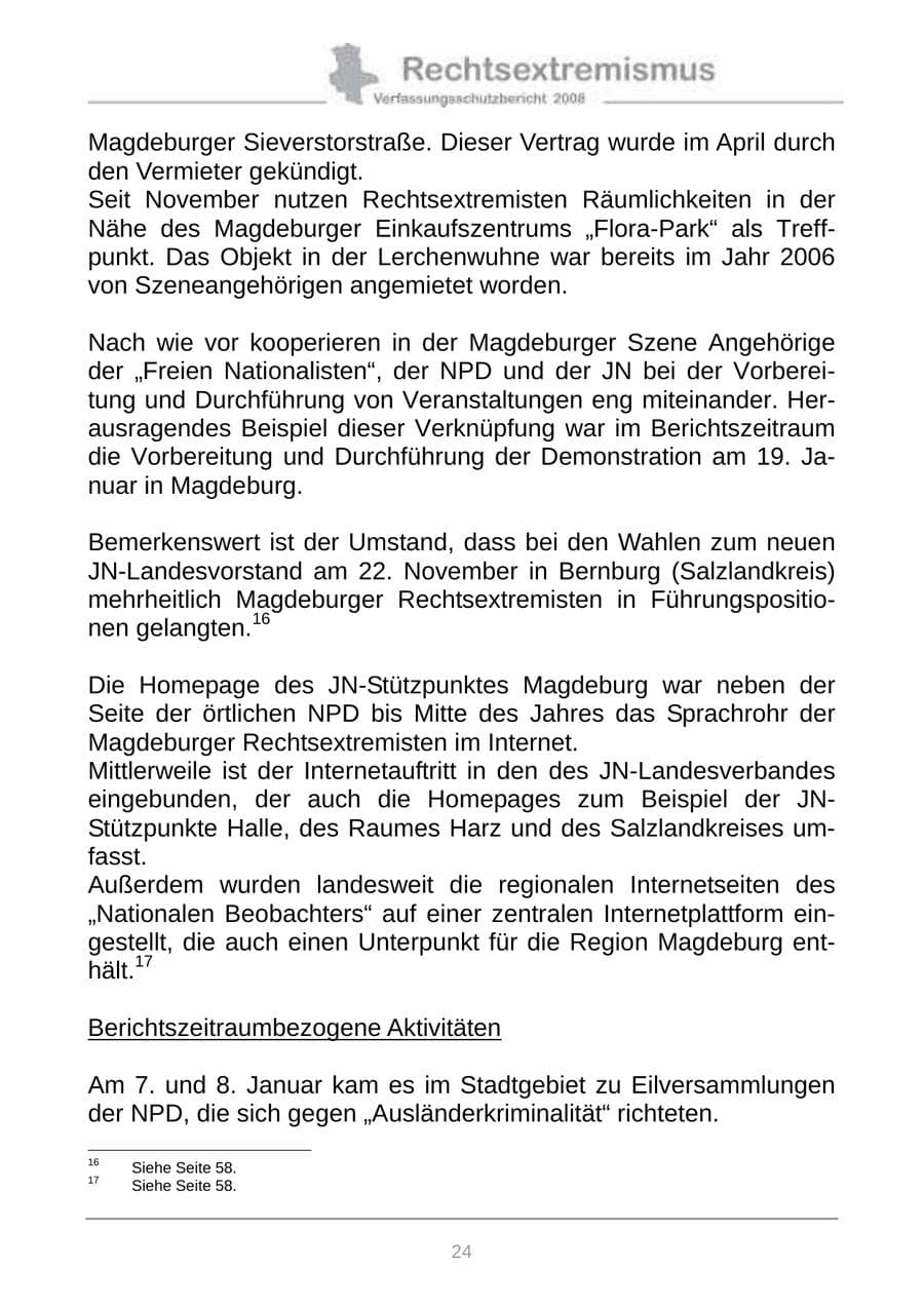 Seite 32 des Verfassungsschutzbericht 2008 Sachsen-Anhalt